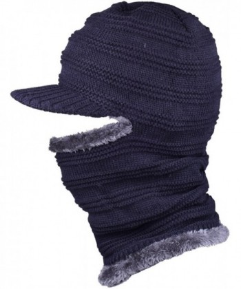 WDSKY Knit Thick Motorcycle Face Cover Ski Mask Beanie With Visor Balaclava for Adult - Navy - CG188IOHYXY