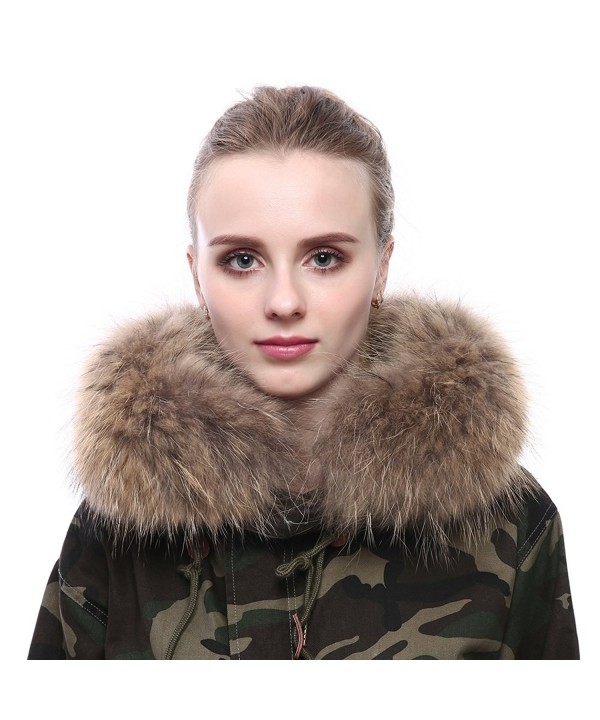 Vemolla Women's Genuine Dyed Raccoon Fur Detachable Shawl Collar Scarf for Winter Coat Parka Jacket - Beige - CV186S89OGS