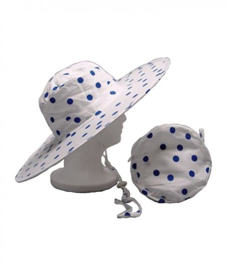 Twist-and-Fold Hat Women's Foldable Cotton Sun Hat- 18 in diameter brim - Blue Polka Dot - CY12LLWXMK7