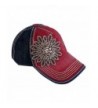 Olive & Pique Large Rhinestone Flower Bling Two-Tone Baseball Cap - Red Navy/Clear - CX12LDXBYU9