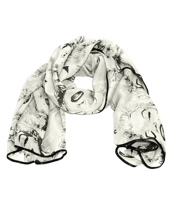 Falari Marilyn Monroe Print Scarf Smooth Soft Lightweight 100% Viscose - White Black - CT11OLNRZZ7