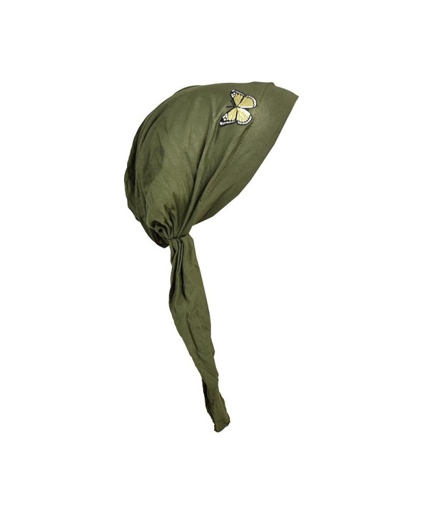 Landana Headscarves Pre Tied Head Scarf Bandana Headwear Green Butterfly - Olive - CB180Z7QH8G