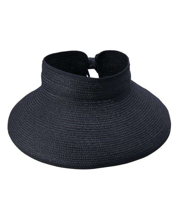 ACVIP Women Straw Sun Hat Adjustable Beach Cap Roll up Open Top Cap Visor - CI11KU7QHBL