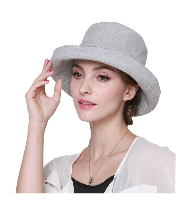 Connectyle Women's Summer Wide Brim Cotton Bucket Sun Hat With Inner Drawstring - Grey - CN17YHEH24N