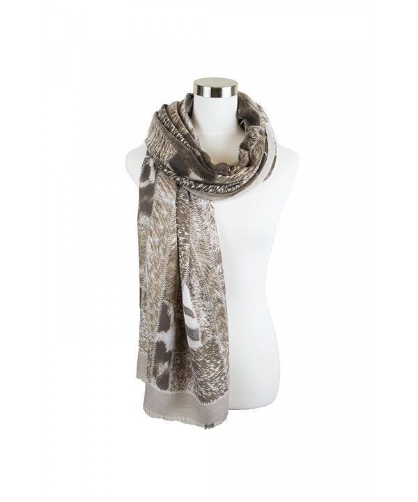 Womens Animal Color Block Pattern Printed Elegant and Soft Viscose Oblong Scarf - Taupe - CZ1852HXG8Y