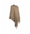 Tickled Pink Womens Knitted Batwing Poncho Pullover Top With Hoodie Fringe Ladies Shawl Scarf - Taupe - C4185YLDNRZ