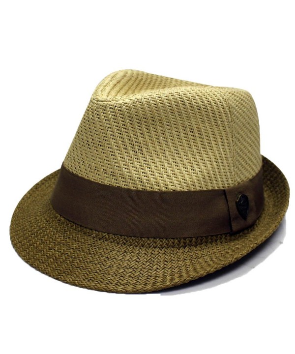 City Hunter Pms390 Pamoa 2 Tone Straw with Cotton Band Summer Fedora (3 Colors ) - Natural/Brown - CT11DQT3OZ7