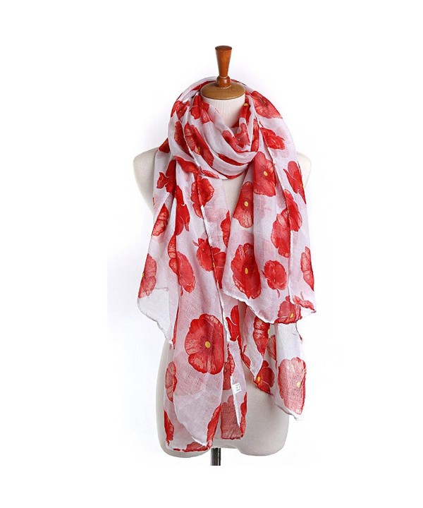 Lujuny Spring Summer Fashion Lightweight Print Poppy Flower Voile Scarf for Women Girls - White - C817YEM8RDG