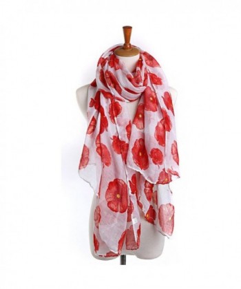 Lujuny Spring Summer Fashion Lightweight Print Poppy Flower Voile Scarf for Women Girls - White - C817YEM8RDG