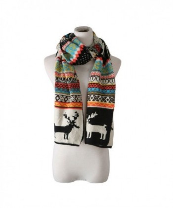 Women Christmas Knitted Scarf Winter Warm Thick Snowflake Reindeer Printed Knit Scarves - CQ186LRMAE7