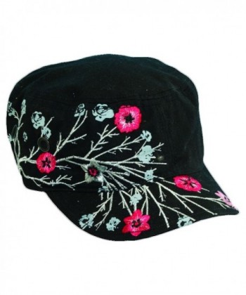 Scala Pronto Women's Cadet With Flower Embroidery Cap - Black - CK114DSOVVL