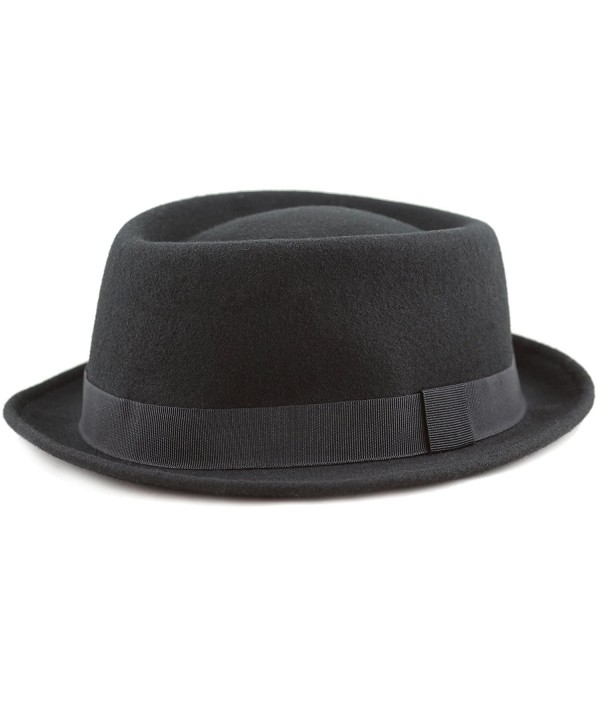 The Hat Depot 1400HE14 Unisex 100% Wool Felt Porkpie Style Hat - Black - C5126SM1V2B