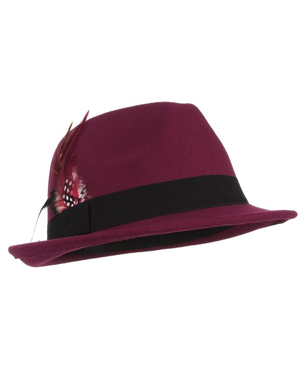 Gemvie Men's Warm Woolen Crushable Feather Gangster Trilby Dent Fedora Hat - Purple Red - C1187CRLS0U