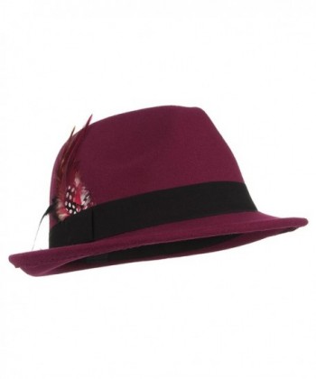 Gemvie Men's Warm Woolen Crushable Feather Gangster Trilby Dent Fedora Hat - Purple Red - C1187CRLS0U