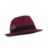 Gemvie Men's Warm Woolen Crushable Feather Gangster Trilby Dent Fedora Hat - Purple Red - C1187CRLS0U