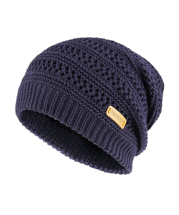 OMECHY Unisex Slouchy Beanie Hats Winter Warm Knit Skull Fleece Ski Cap 4 Color - Navy - CX187UY0703