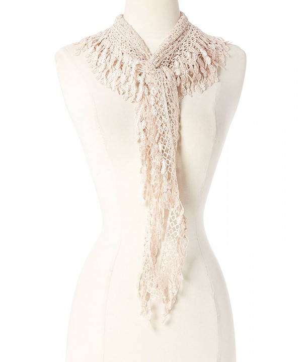 Women Fashion Lightweight Lace Fringe Scarf - Peachpuff - CC12IUZYR11