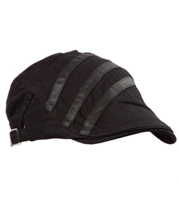 Ts Cotton Viscose 3-Strip Men's Gatsby Cap Newsboy Ivy Hat - Black - CX128KOYSIJ