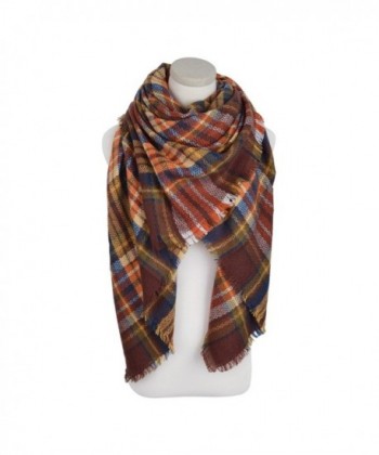 Premium Winter Large Soft Knit Plaid Checked Square Blanket Scarf Shawl Wrap - Coffee - C812NAJUI1V