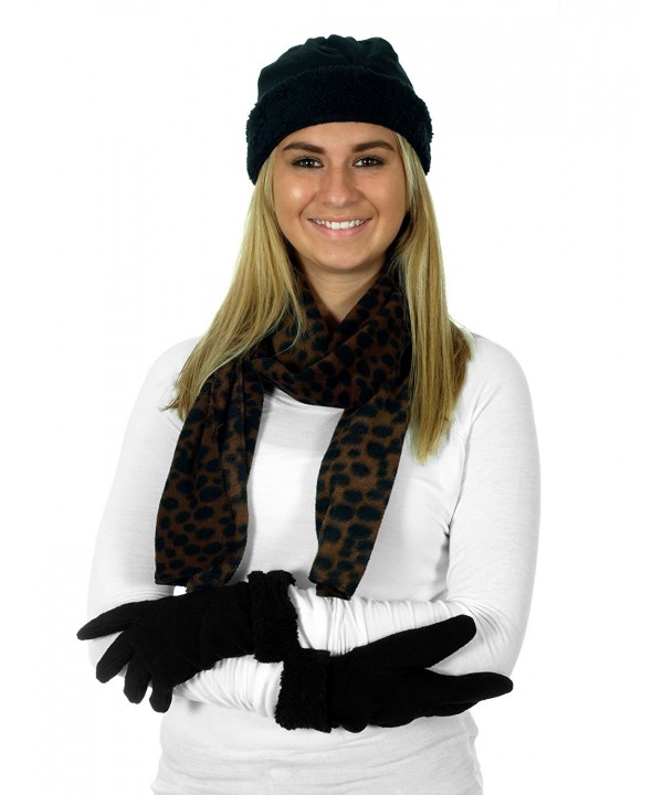 Women's 3 Piece Micro Fleece Hat- Scarf & Gloves Set - Cheetah - CF12CF711TB