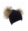 XWDA Women's Knitted Raccoon Fur Double Pom Beanie Hat - Black - CR12NZ306WL