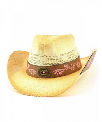 NYFASHION101 2-Toned Cowboy/Cowgirl Paper Woven Hat w/ Elegant Design Band - C311KRQS12N