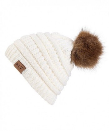 Sanxin Winter Adult Unisex Knitted Winter Warm Large Faux Fur Beanie Bobble Pom Ski Snow Hats - White - C6187K92R48