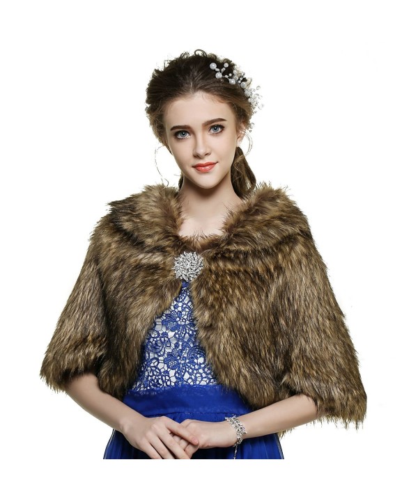 Venus Wedding Fur Wraps and Shawls for Bride - Bridal Fur Stoles for Women and Girls (16-20- Brown) - CP1282DBAUL