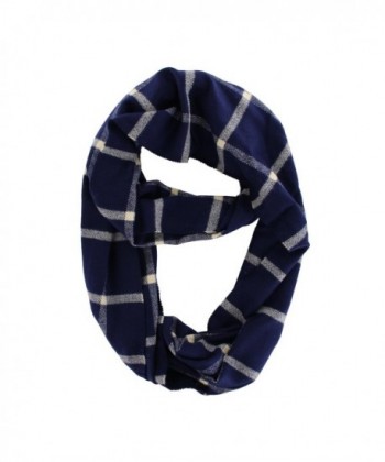 Cashmere Blend Plaids Checks Infinity Cowl Fashion Scarf - Navy - CB12NVGJR0T