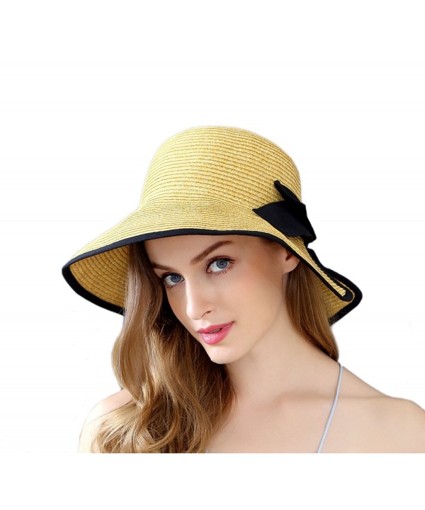 Women's Fashion Straw Safari Sun Hat with Black Bowknot - C112O3C119P