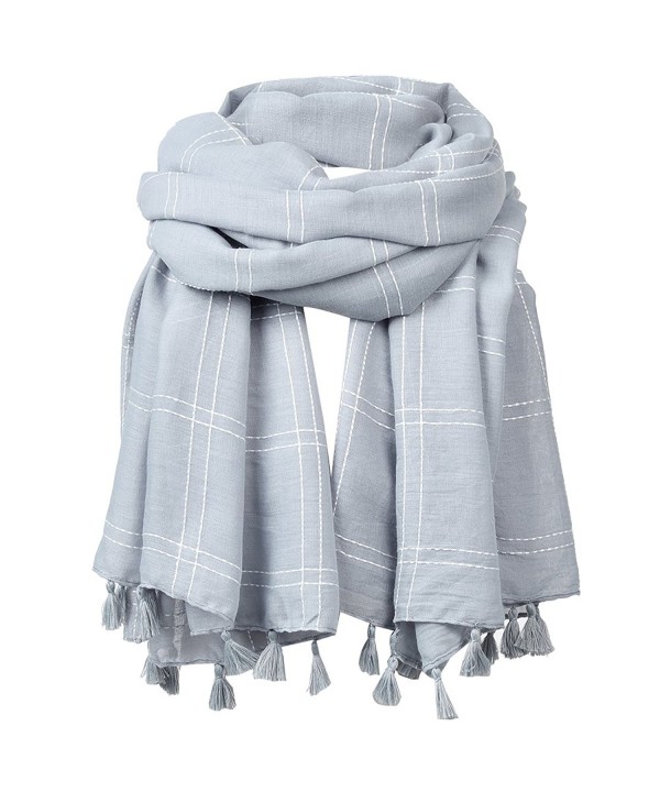 FITIBEST Women Linen Scarf Fashionable Plaid Shawl Winter Long Scarves with Tassels - Grey - CG186HC83S9