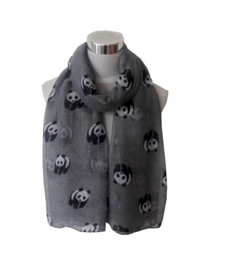 Misaky Women Lady Panda Print Shawl Voile Rectangle Scarf Scarves - Gray - CF12MBJ3T6V