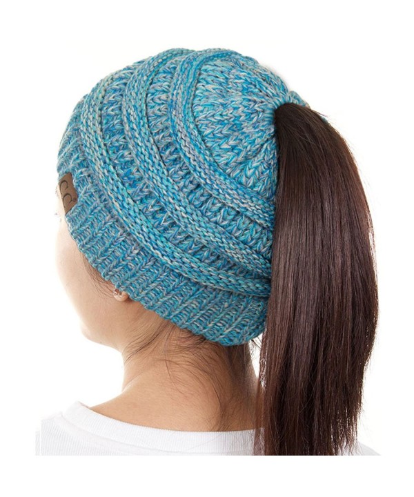 ScarvesMe C.C Beanietail Ponytail Messy Bun Solid Ribbed Beanie Hat Cap - 4 Tone 15 - CS187GC8DUD