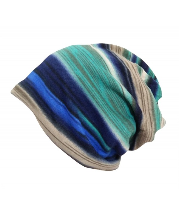 Qunson Women's Colorful Striped Chemo Beanie Cap Hat for Cancer Patients - Blue - C012N45B0J3