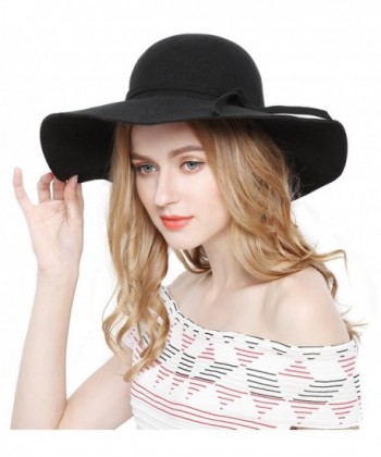 Women 100% Wool Wide Brim Cloche Fedora Floppy hat Cap Black CP120G8N40F