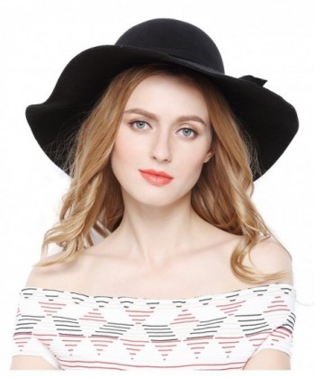 Women 100% Wool Wide Brim Cloche Fedora Floppy hat Cap Black CP120G8N40F