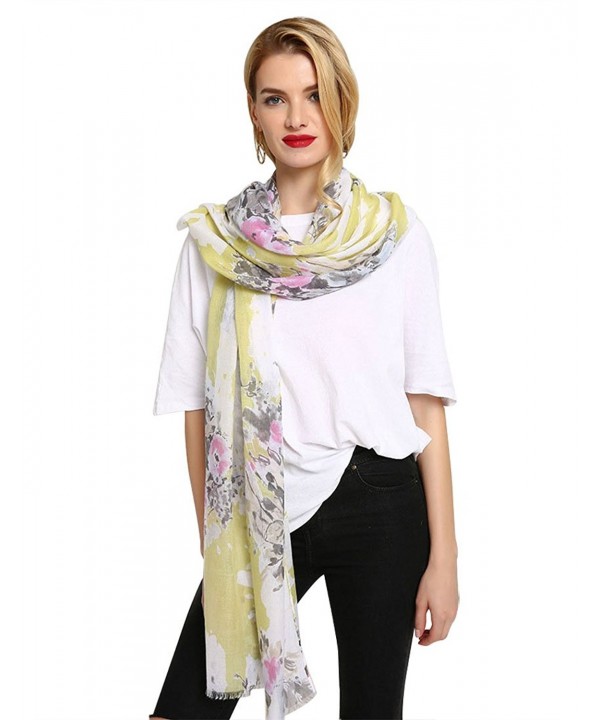 GERINLY Spring Scarves Stripe Blooming Peony Wrap Shawls - Golden Green - CG18C3X006U