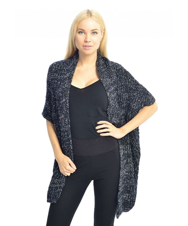 Peach Couture Women's Oversized Warm Black Crochet Knit Sweater Shawl Wrap - Black - C9127WFS9L9