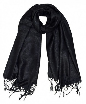Peach Couture Princess Shimmer Scarf Pashmina Shawl with Fringes - Black - CR186ONC2M5