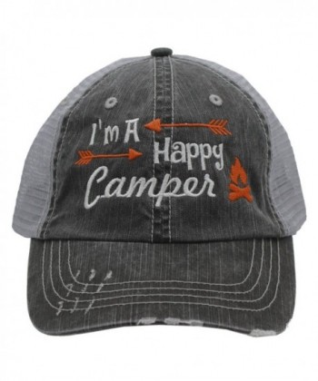 Orange I'm am A Happy Camper Women Embroidered Trucker Style Cap Hat Rocks any Outfit - CG182ETLC4I