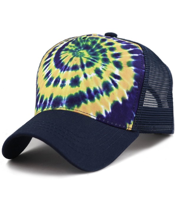 THE HAT DEPOT Tie Dye Print Mesh Back Snapback Trucker Cap Hat - Navy Gold - CT185OCL6L5