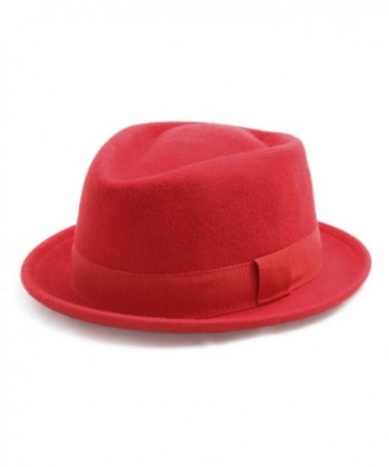 Classic Italy Diamond Porkpie Wool Felt Pork Pie Hat - Rouge - C412O42NSWZ