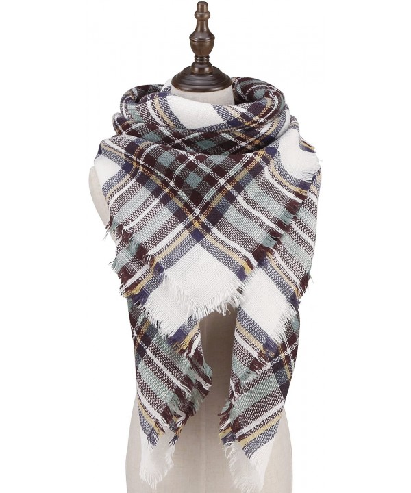 CHERRY CAT Oversized Blanket Scarf Fall Plaid Shawl - White Mixed - C712N9H31WZ