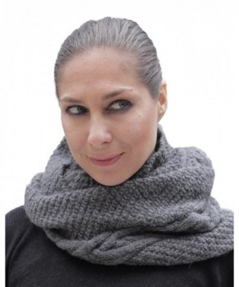 Superfine Natural Alpaca Wool Cable Hand Knitted Infinity Scarf Gray - C811H3QUAPZ