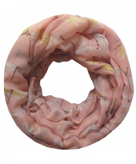 Lina & Lily Dragonfly Floral Print Infinity Loop Scarf for Women Lightweight - Light Pink - CA124ZGLOJR