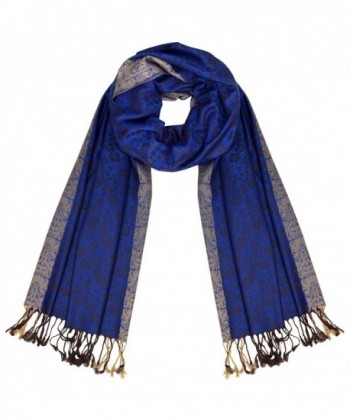 Peach Couture Elegant Floral Pattern Pashmina Wrap Shawl Scarf - Royal Blue Gold - CK17YAWAXK7