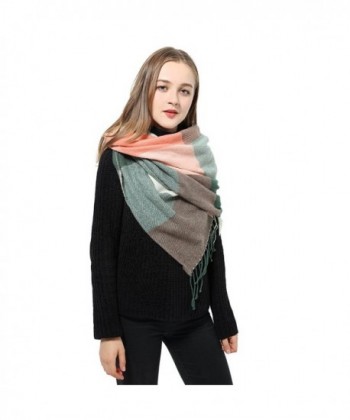 Natural Feelings Fashionable Cozy Soft Big Grid Winter Scarf Wrap Shawl for Women - Pink Plaid - C5186TADA3N