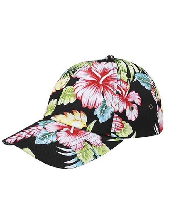 Corona Collection Hibiscus Floral Print Low Profile Baseball Cap Black - C312DLPJWZ1