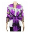Achillea Sheer Burnout Scarf Shawl Beach Cover-up w/ Embroidered Floral Pattern - Floral Purple - C6183NNYMRG