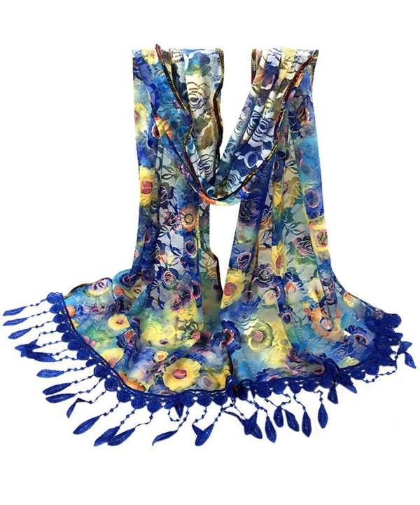 DEESEE(TM) Fashion Women Long Wrap scarf Tassel Shawl Lace Scarf Scarves - Blue - CQ12N2EQUDN